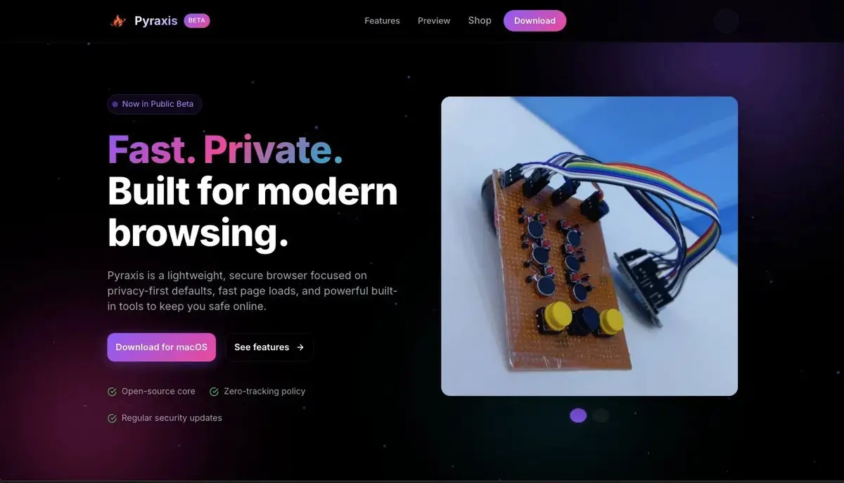Pyraxis Browser running on desktop